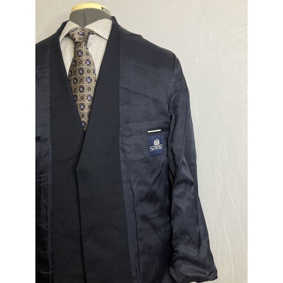 Mens Suit Jacket Blazer Sport Coat 40R 44" Navy Blue 2 Button Wool Stafford Mint - Picture 10 of 15
